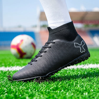Close up view of the high performance soccer cleats showing durable Pu upper, detailed stitching, and breathable — view 15