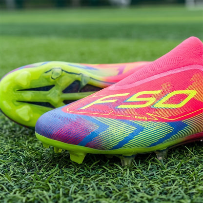 Close up view showing the lightweight breathable polyester blend and precise stitching details of soccer cleats — view 10