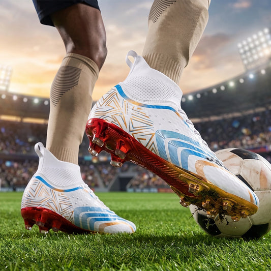 Back view of lightweight breathable soccer cleats showing durable construction details, a sleek design in black and — view 2