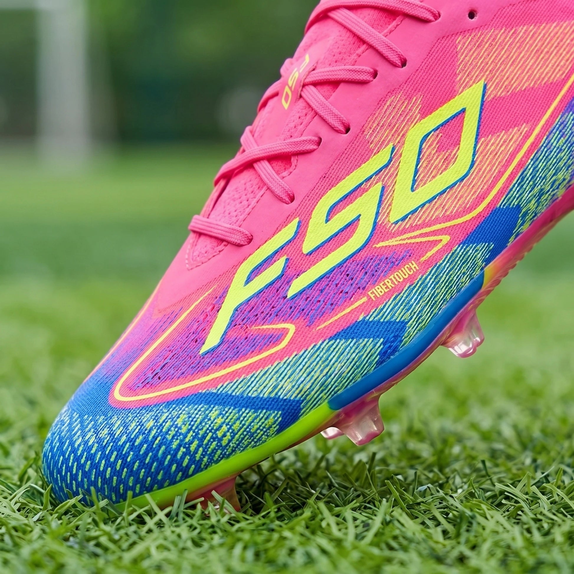 Back view of lightweight breathable soccer cleats showing the sleek design, polyester blend, and detailed stitching — view 2