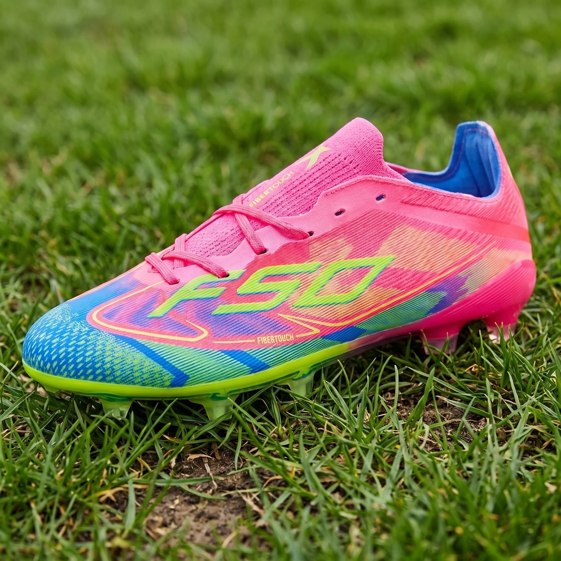 Close up view showing the lightweight breathable fabric and precise stitching of soccer cleats, their quality — view 4