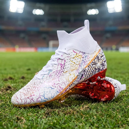 Close up view of the lightweight breathable soccer cleats showing intricate stitching and durable fabric texture — view 6
