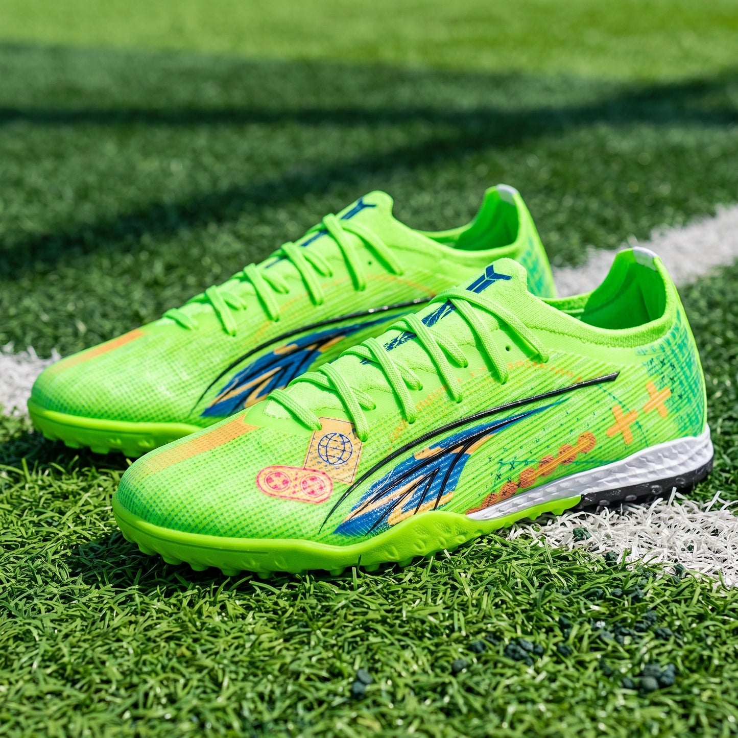 Close up view of the lightweight breathable soccer cleats showing intricate stitching and textured fabric in a sleek — view 6