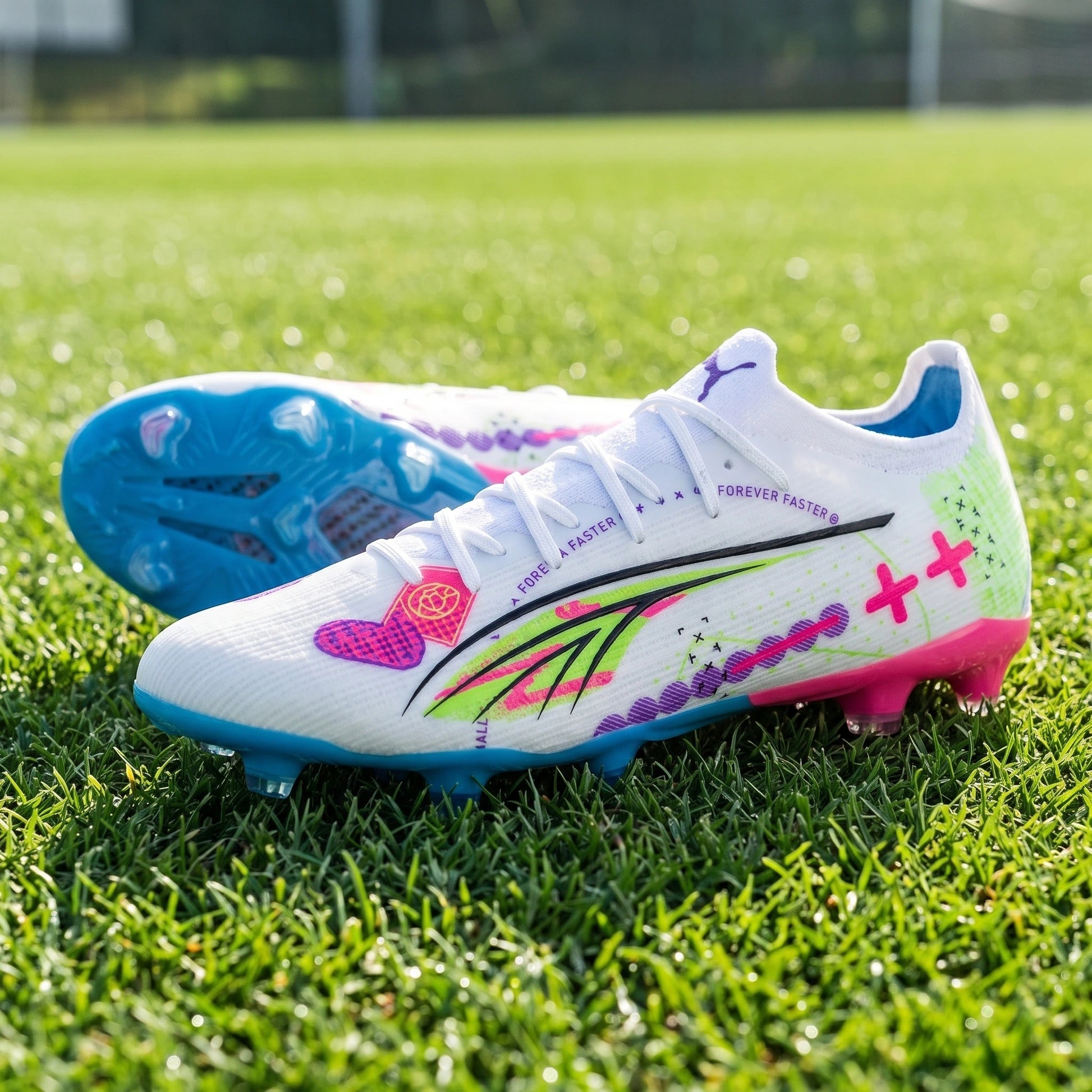 Close up view showing the lightweight breathable polyester blend and detailed stitching of soccer cleats, their — view 7
