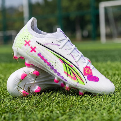 Close up view of the lightweight breathable soccer cleats showing intricate stitching and textured fabric in — view 8