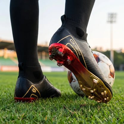 Close up view of the lightweight breathable soccer cleats showing intricate stitching and durable fabric designed — view 9