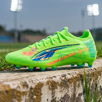 Close up view of the lightweight breathable soccer cleats showing intricate stitching and high quality polyester — view 9