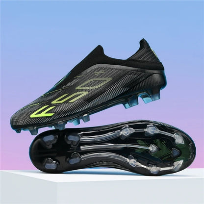 Black high top soccer cleats with neon accents and non slip sole, displayed against a gradient background — view 10 — view 11
