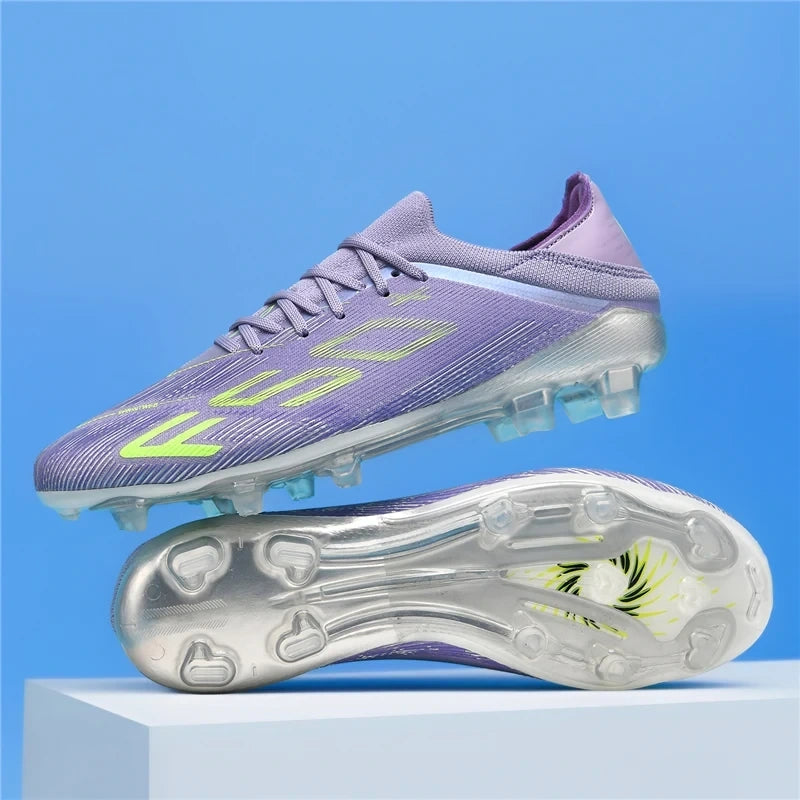Purple high top soccer cleats with non slip soles, featuring neon green accents — view 7 — view 8