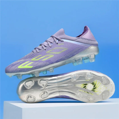 Purple high top soccer cleats with non slip soles, featuring neon green accents — view 7 — view 8