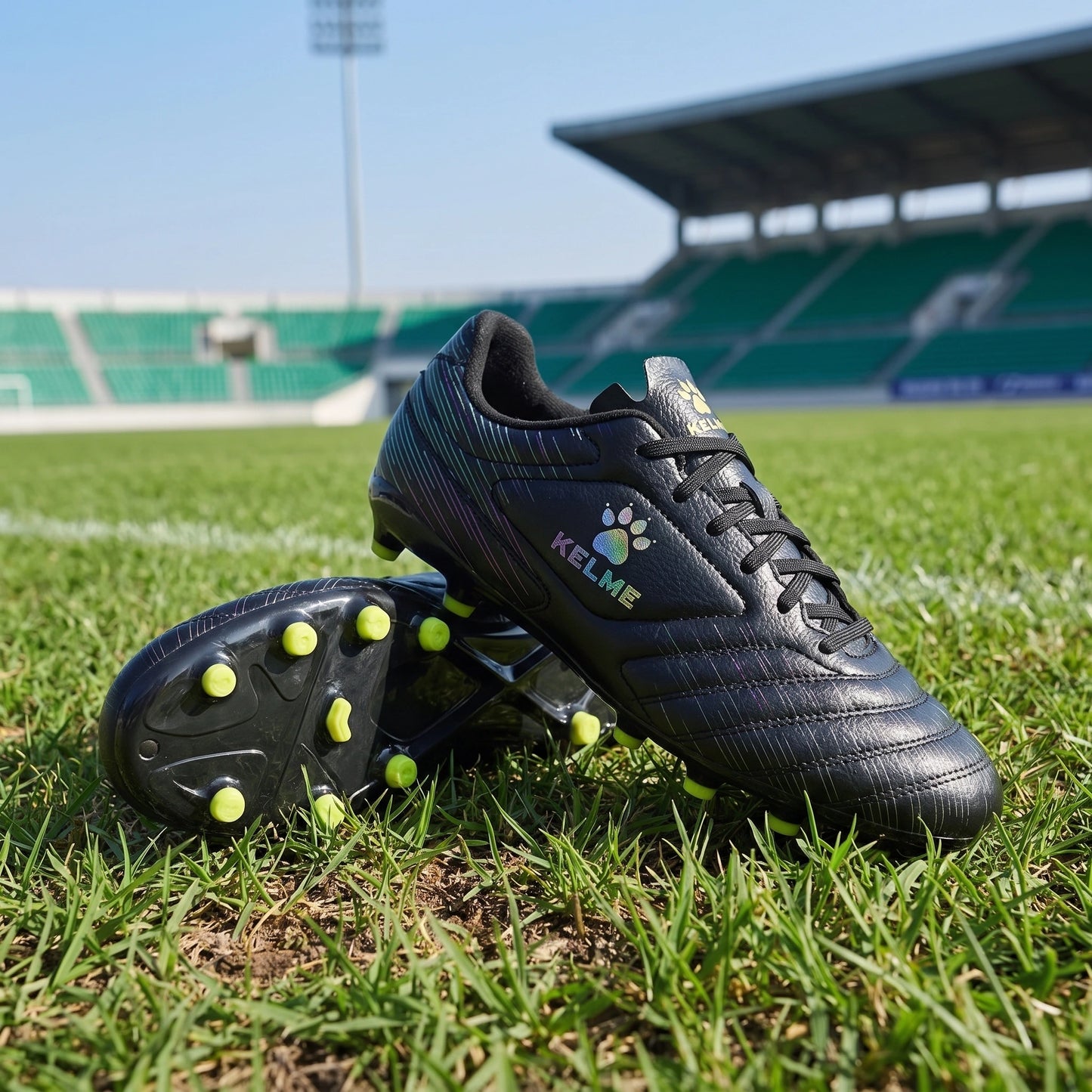 Back view of professional short nail soccer cleats showing the durable polyester material and advanced construction — view 2