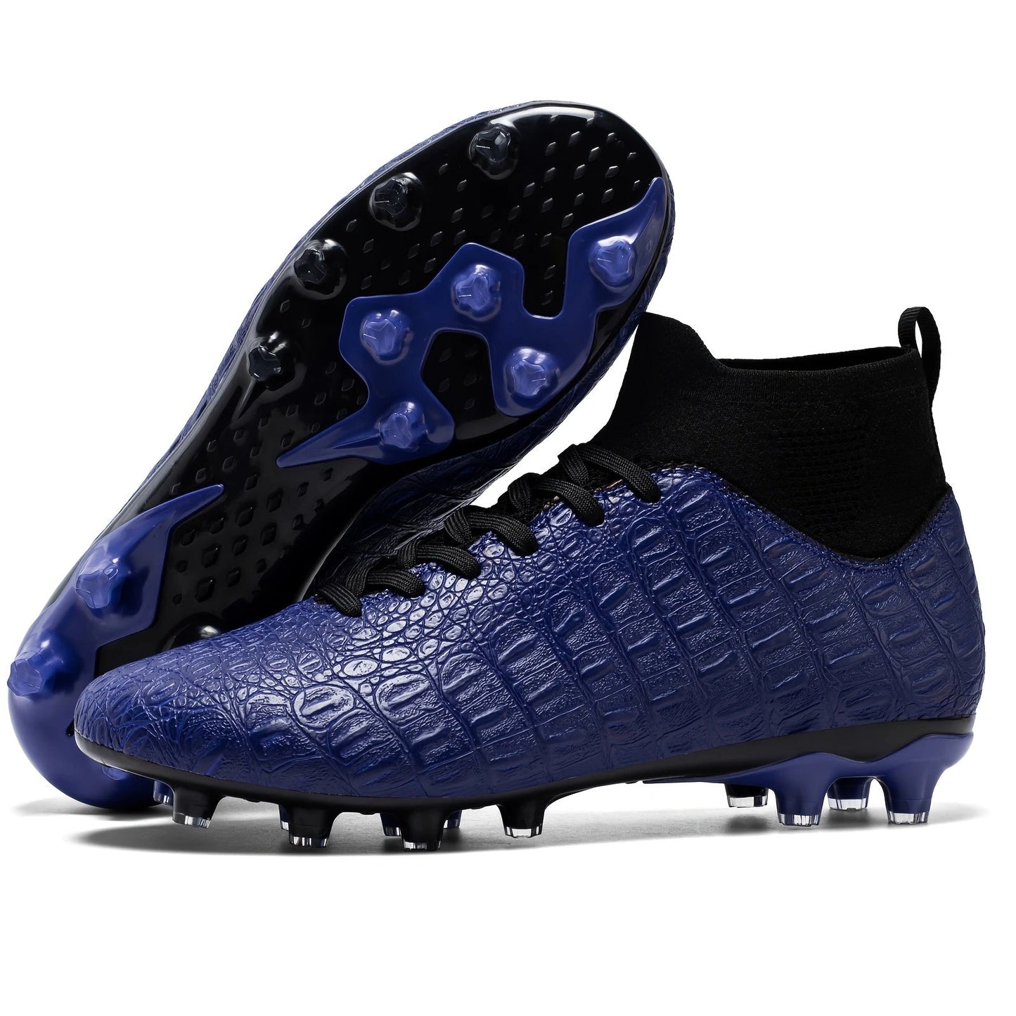 Blue soccer cleats with textured surface and black laces, showcasing supportive design — view 12 — view 12