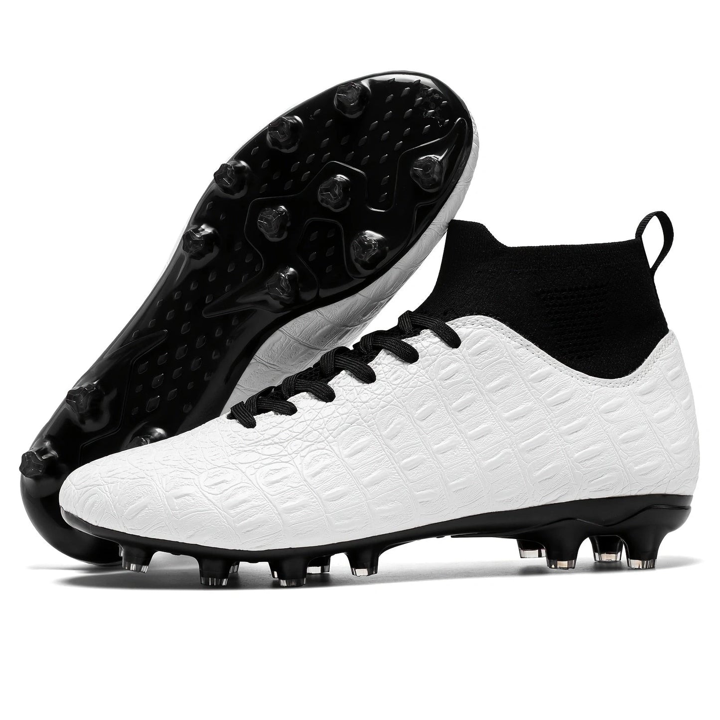 White soccer cleats with textured design and black laces, featuring a supportive high ankle collar — view 14 — view 14