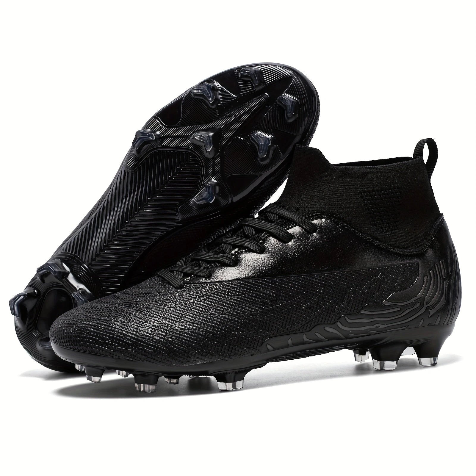 Black lightweight soccer cleats with textured surface and molded studs, angled view — 17 — view 17