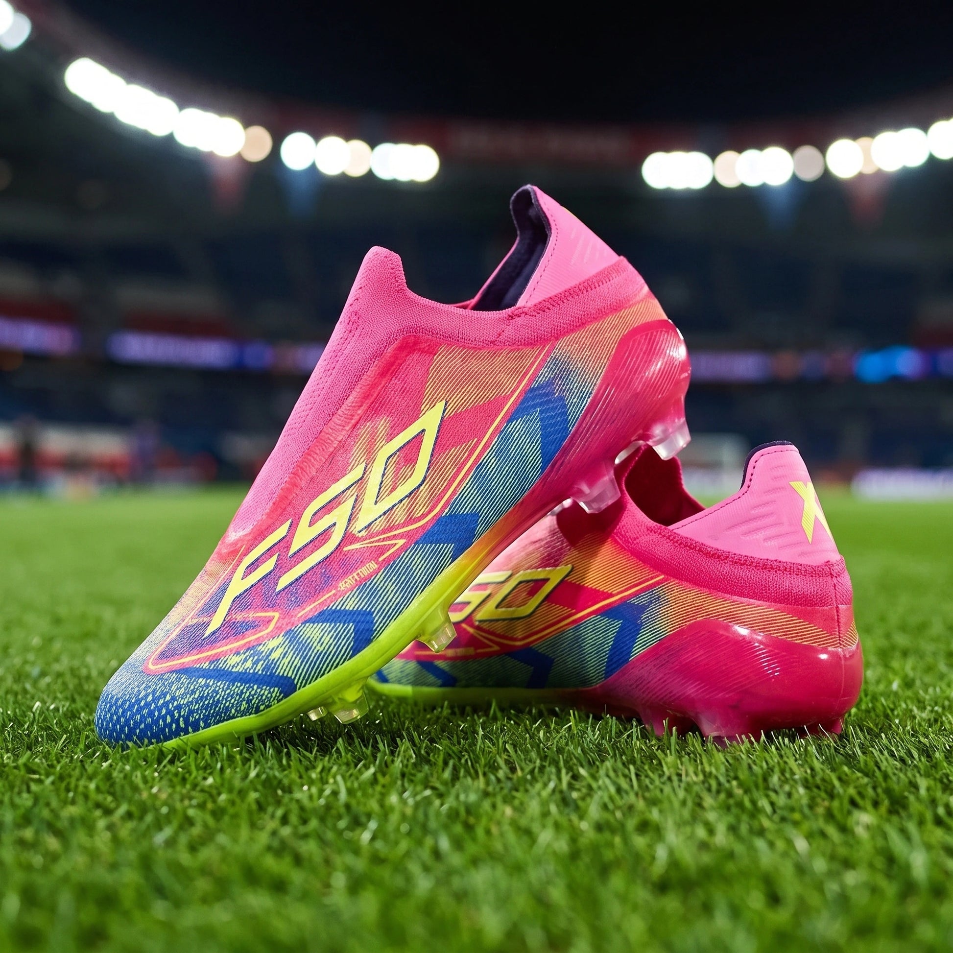 Close up view showing the textured Pu upper and precise stitching of unisex soccer cleats, their quality design — view 3