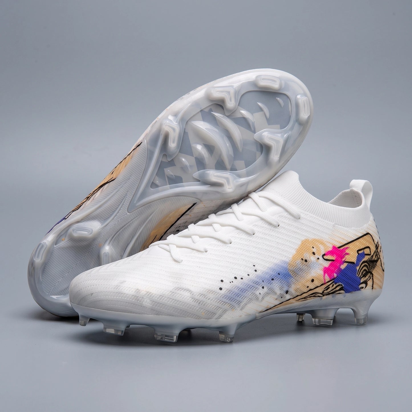 Close up view of the ultralight non slip soccer cleats showing detailed stitching and breathable fabric — view 16