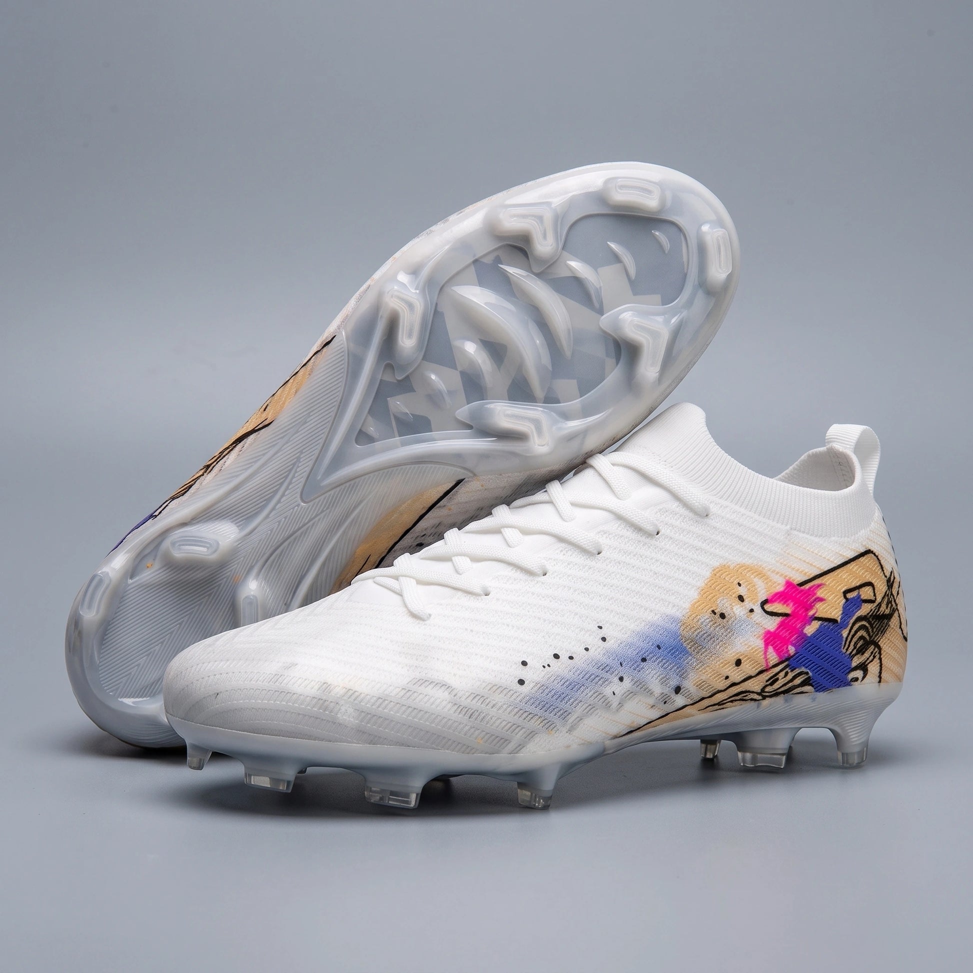 Close up view of the ultralight non slip soccer cleats showing detailed stitching and breathable fabric — view 16