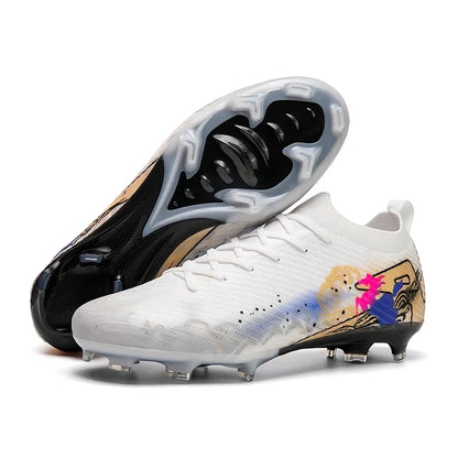 White soccer cleats with artistic design and non slip sole, showcasing lightweight construction — view 7 — view 2