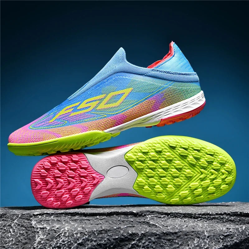 Colorful ultralight soccer cleats with non slip soles, showcasing vibrant design and texture — view 3
