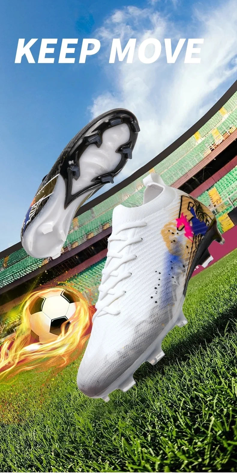 White soccer cleats with non slip soles, featuring dynamic design elements on a grassy field — view 13 — view 6