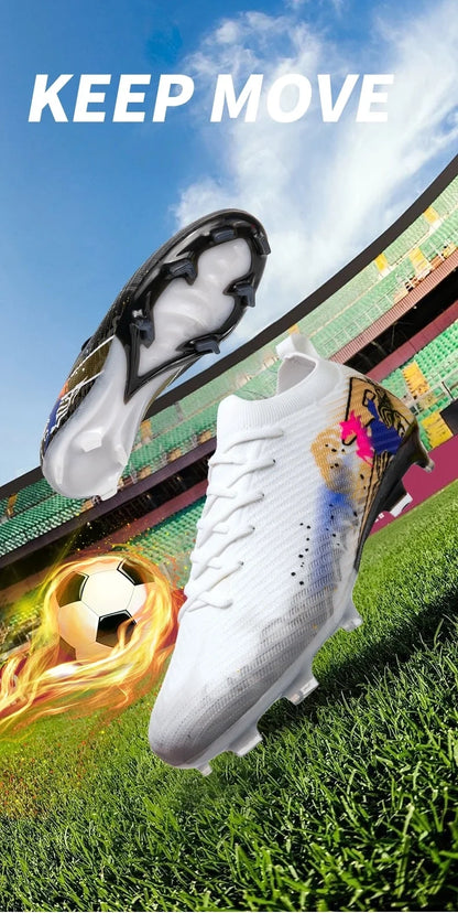 White soccer cleats with non slip soles, featuring dynamic design elements on a grassy field — view 13 — view 6