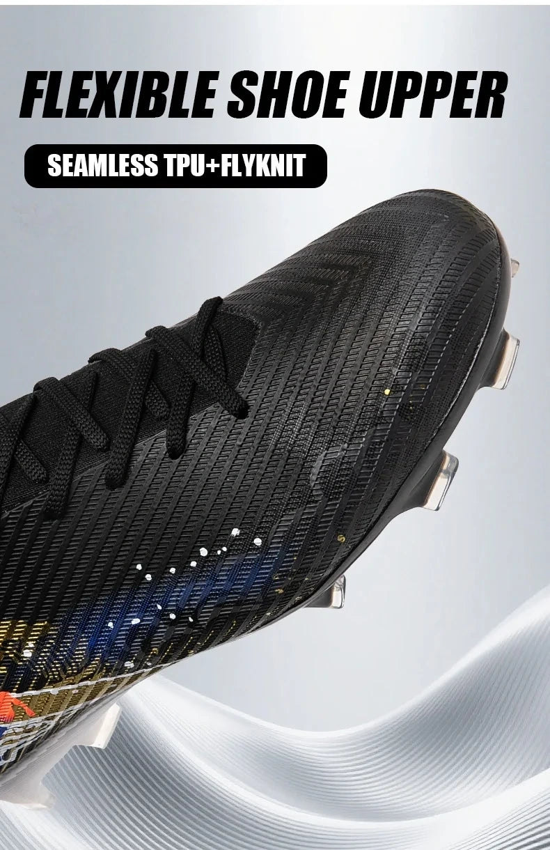 Black ultralight soccer cleats with non slip sole, seamless upper, and metallic studs — view 18 — view 7