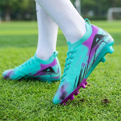 Close up view of the lightweight breathable soccer cleats showing detailed stitching and textured microfiber upper — view 5