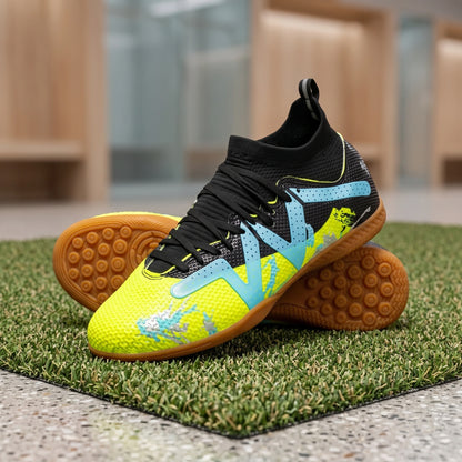 Close up view of the durable Pu upper and precise stitching comfortable soccer cleats, showing their quality design — view 11