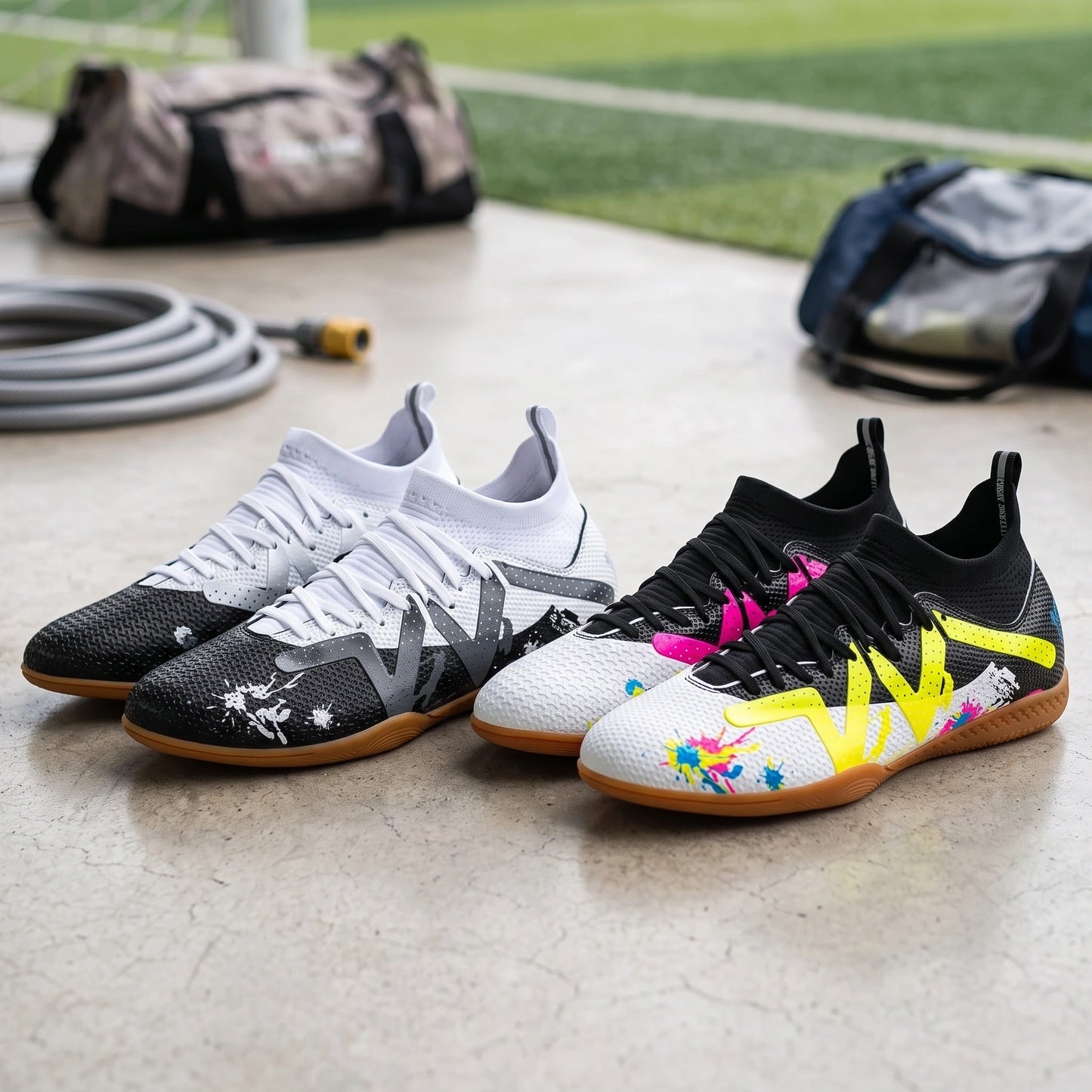 Close up view of the durable Pu upper comfortable soccer cleats, showing detailed stitching and quality — view 12