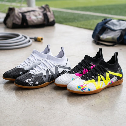 Close up view of the durable Pu upper comfortable soccer cleats, showing detailed stitching and quality — view 12