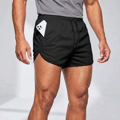 Black soccer shorts with quick drying fabric, elastic waistband, and side pocket, front view — 2 — view 3