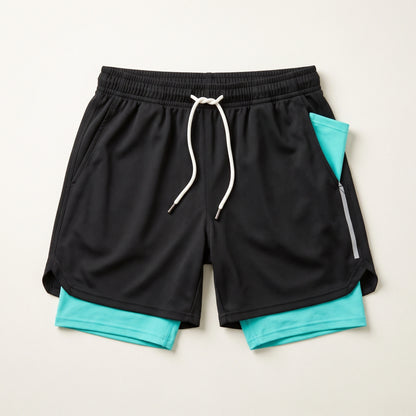 Close up view of the breathable double layer fabric and stitching men's soccer shorts, showing their quality — view 13