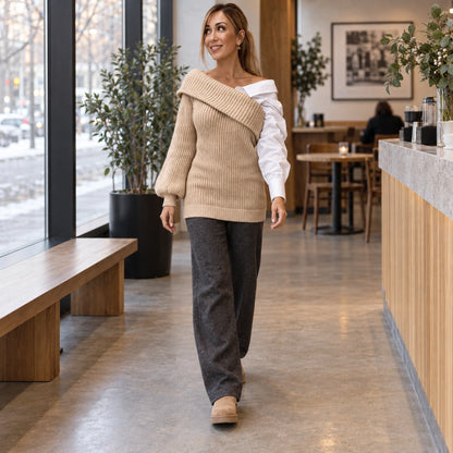 sweater dress — Complete garment; Khaki elodie; happy adult model in Usacanada October–December winter styling — view 6