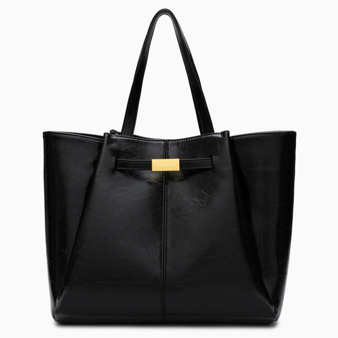 Spacious tote bag in a soft, durable material featuring sleek design, with ample room for daily essentials, front — view 6