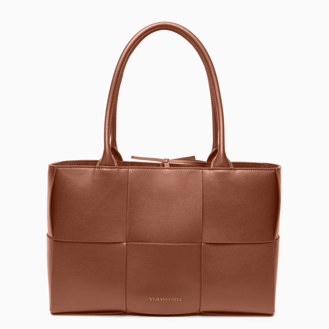 Woven tote bag in a natural beige color, featuring sturdy handles and spacious interior, top view — 11 — view 11
