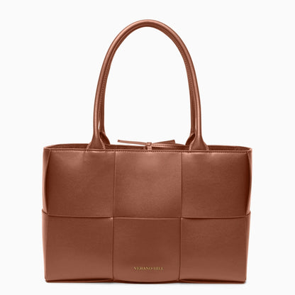 Woven tote bag in a natural beige color, featuring sturdy handles and spacious interior, top view — 11 — view 11