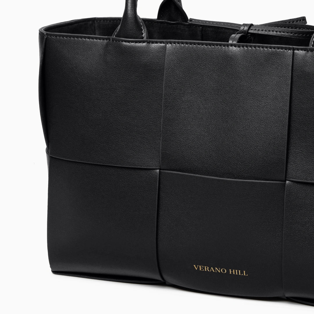 Woven tote bag featuring a stylish design in neutral color, showcasing sturdy handles and spacious interior — view 8 — view 8