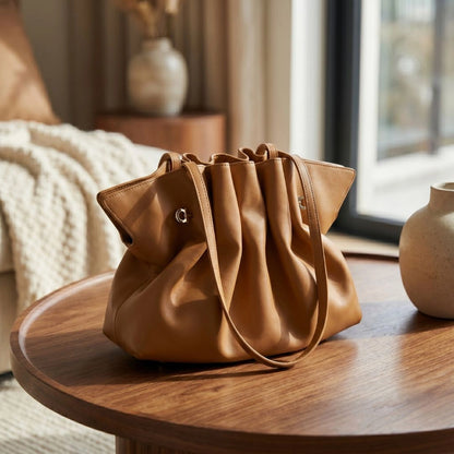 Soft tote bag in a light beige color, featuring sturdy handles and spacious interior, shown — view 14 — view 14