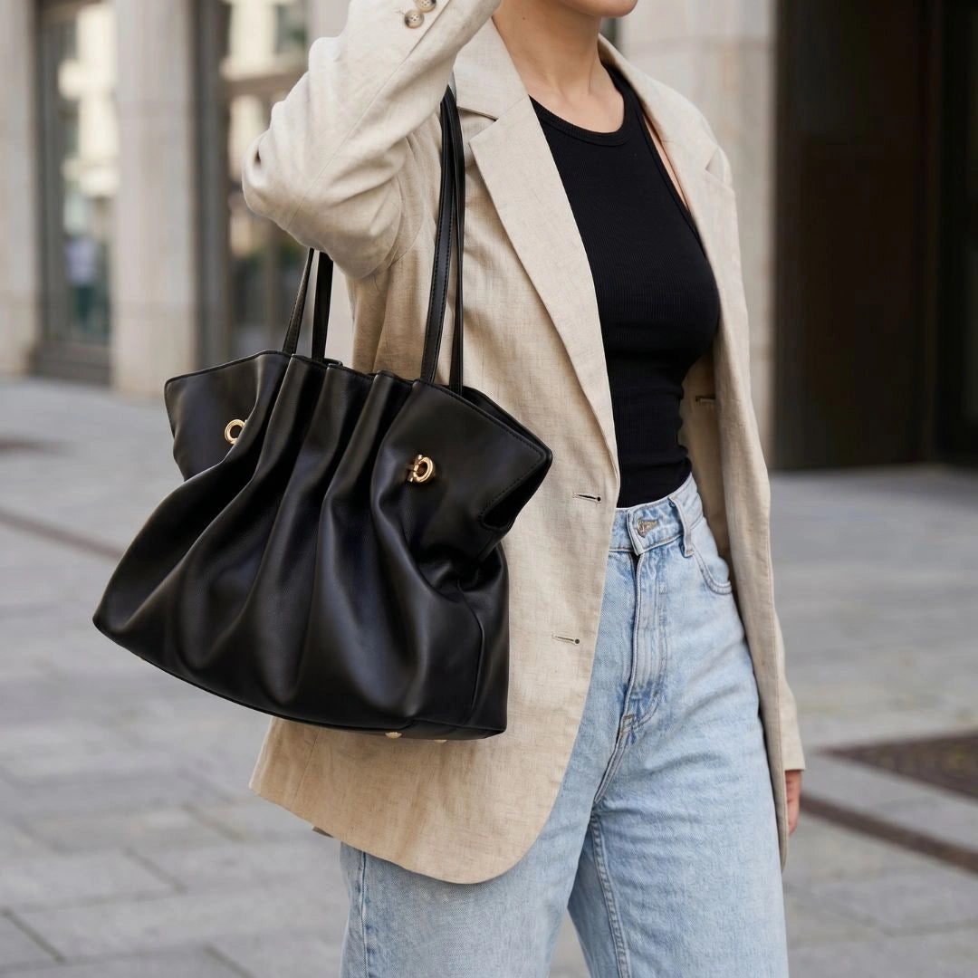 Soft tote bag in a light beige color, featuring sturdy handles and spacious interior, front view — 3 — view 3