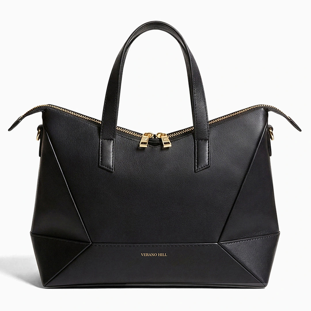 Modern elegant tote bag in soft beige fabric, featuring sturdy handles and a spacious interior, front view
