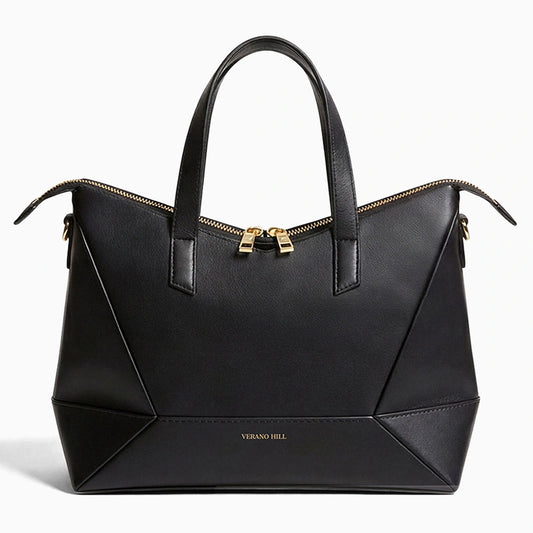 Modern elegant tote bag in soft beige fabric, featuring sturdy handles and a spacious interior, front view