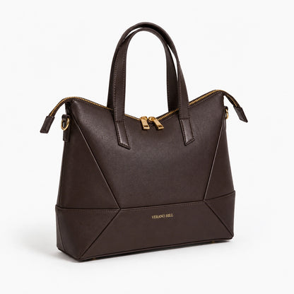 Elegant tote bag in a soft beige fabric, featuring structured design and spacious interior, front view — 11 — view 11