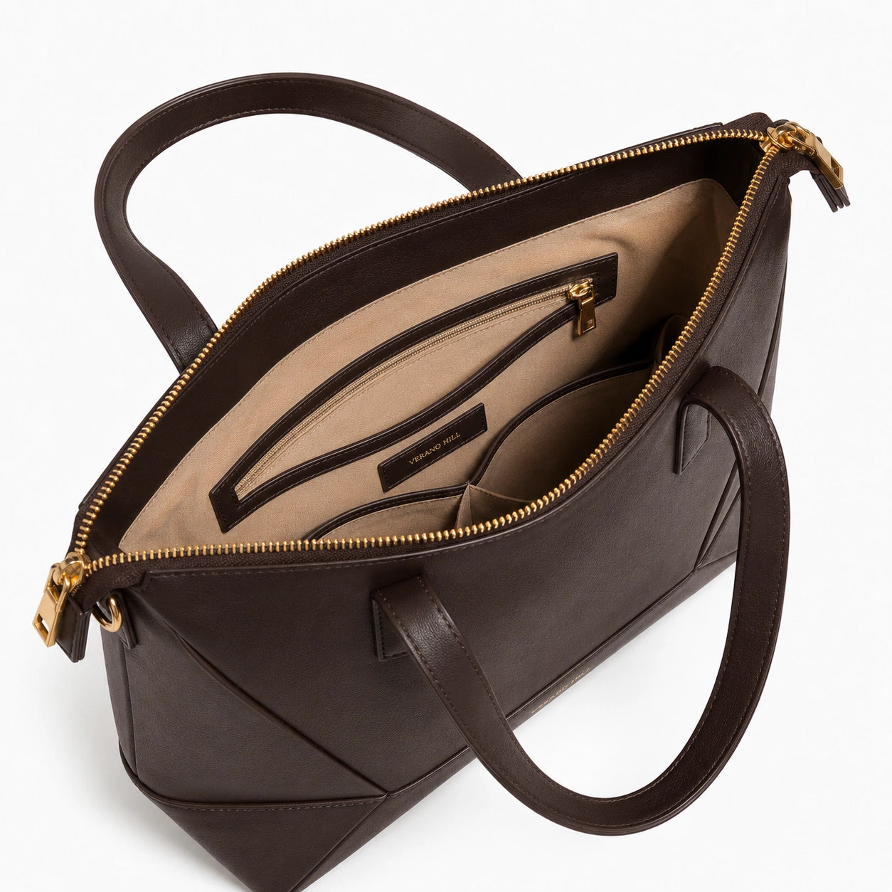 Elegant tote bag in a soft beige fabric, featuring spacious interior and sturdy handles, front view — 13 — view 13