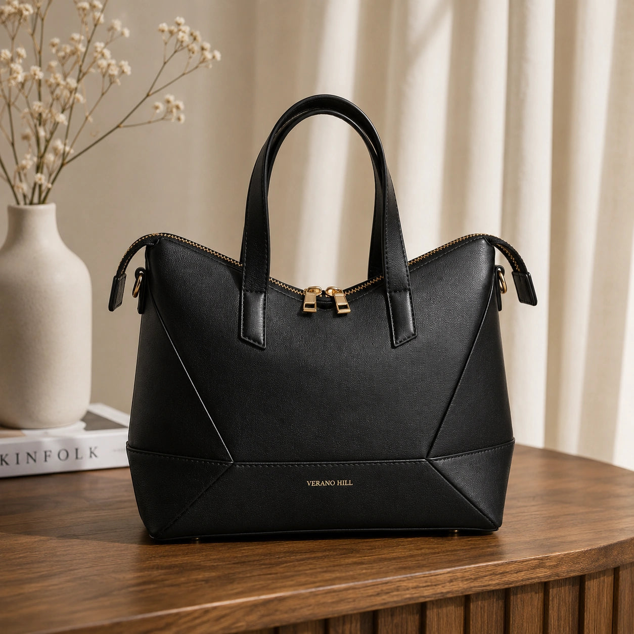 Elegant tote bag in a soft beige fabric, featuring sturdy handles and spacious interior, front view — 5 — view 5