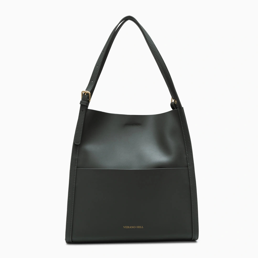 Luxurious leather tote bag in rich brown, featuring spacious interior and sturdy handles, front view