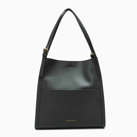 Luxurious leather tote bag in rich brown, featuring spacious interior and sturdy handles, front view
