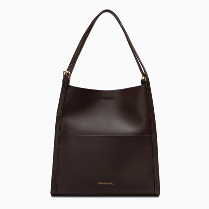 Luxurious leather tote bag in rich brown, featuring sturdy handles and a spacious interior, side view — 17 — view 17