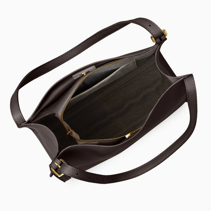 Luxurious leather tote bag in rich brown with a spacious interior and sturdy handles, front view — 19 — view 19