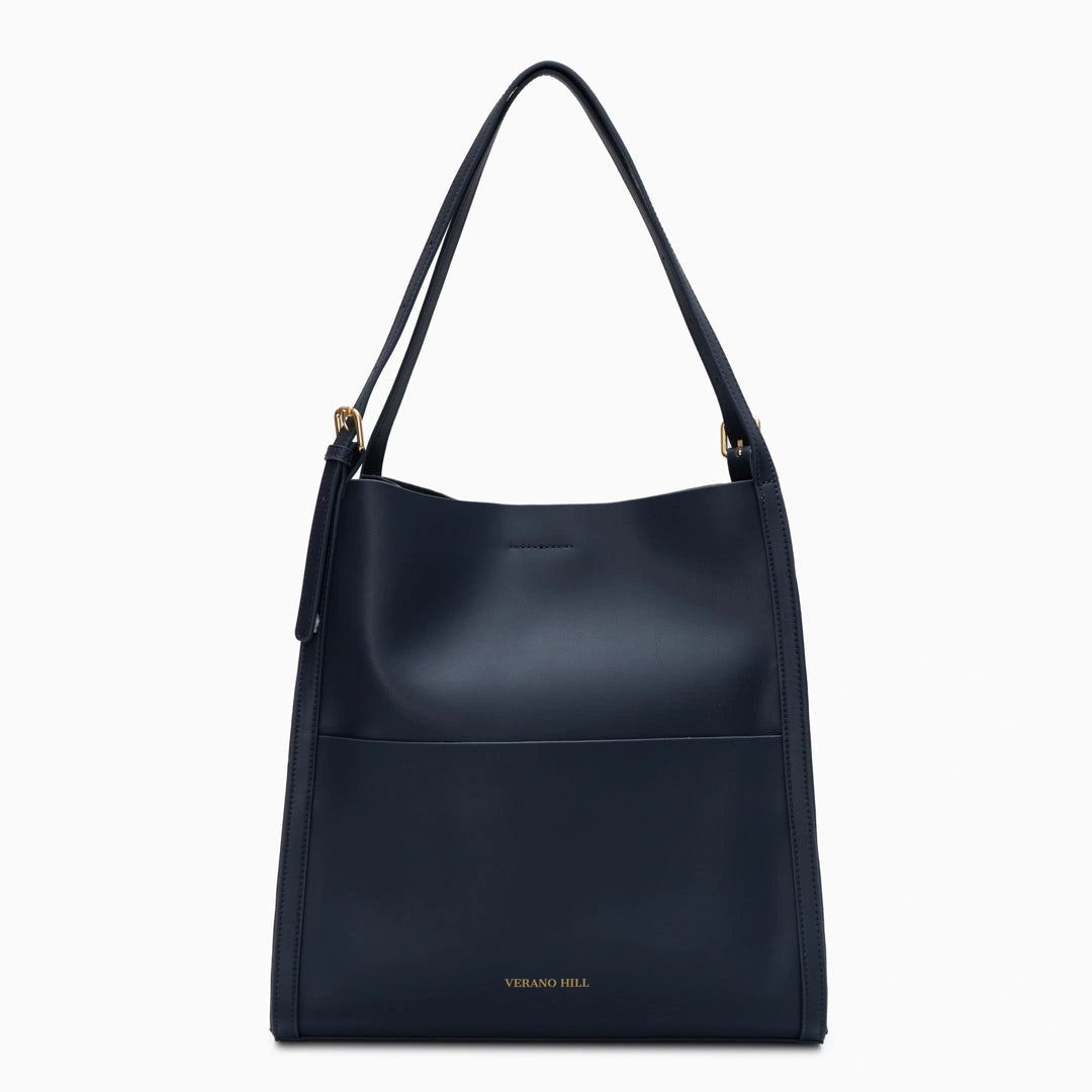 Luxurious leather tote bag in a rich brown color, featuring sturdy handles and spacious interior, front view — 21 — view 21