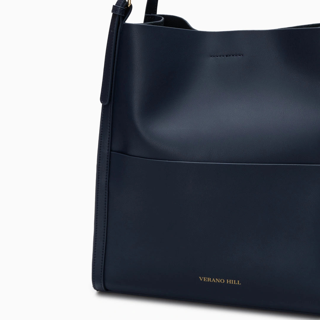 Luxurious leather tote bag in a rich brown color, featuring sturdy handles and spacious interior, front view — 22 — view 22